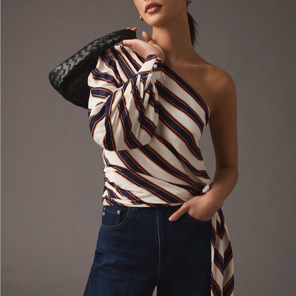 Anthropologie Maeve Striped One-Shoulder Top size small